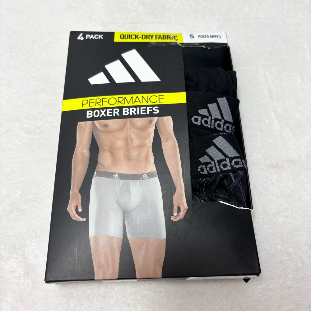 adidas Black Performance Boxer Briefs with Gray Logo - 3 Pack Size S